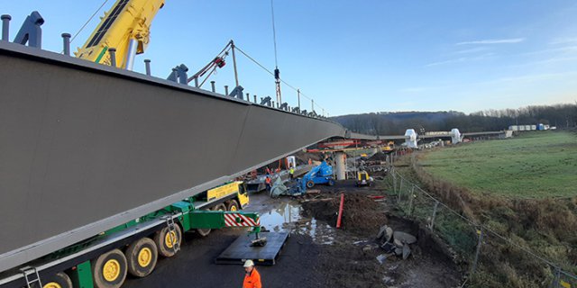 Construction of the Horstmannsteg bridge in the city Hennef , Germany